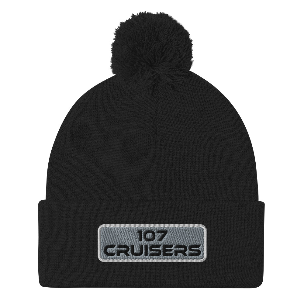 107 Cruisers Pom-Pom Beanie - Embroidered with Background - Image 2
