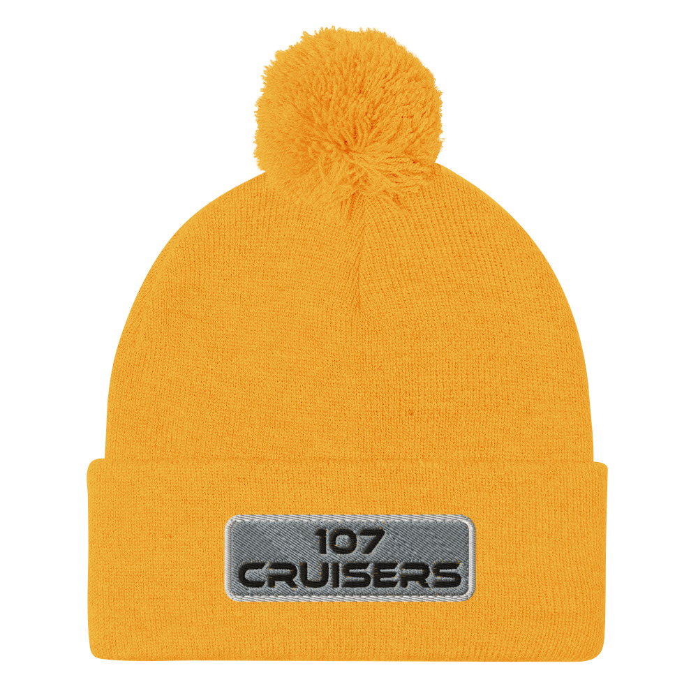 107 Cruisers Pom-Pom Beanie - Embroidered with Background - Image 11