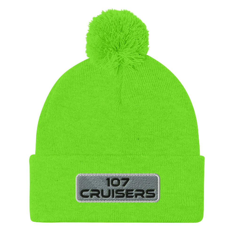 107 Cruisers Pom-Pom Beanie - Embroidered with Background - Image 12