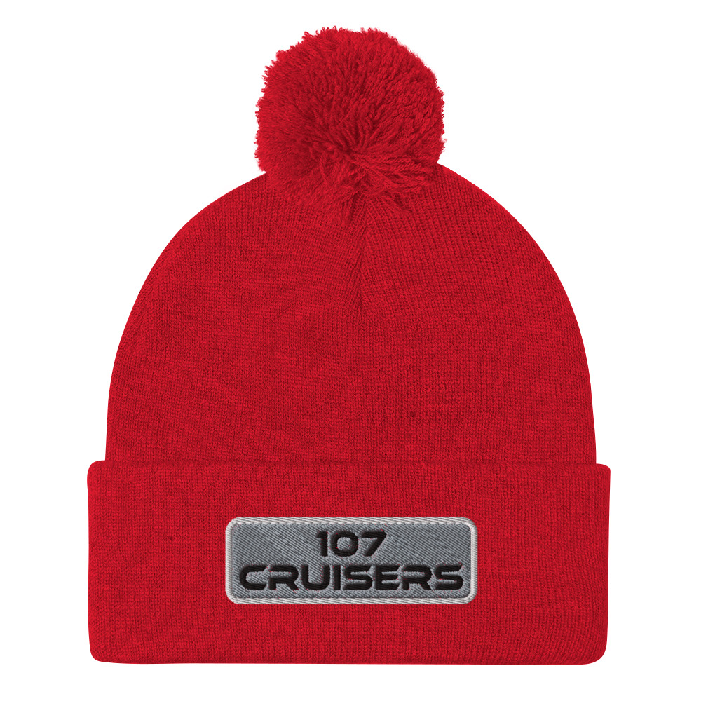 107 Cruisers Pom-Pom Beanie - Embroidered with Background - Image 5